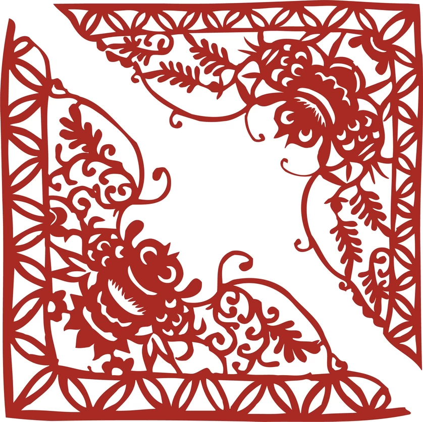 中国风中式传统喜庆民俗人物动物窗花剪纸插画边框AI矢量PNG素材【1352】